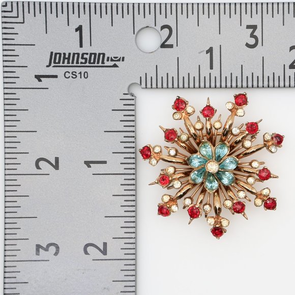 Vintage CoroCraft Vermeil Sterling Regency Star Sunburst Rhinestone Brooch 1940s - Picture 5 of 5